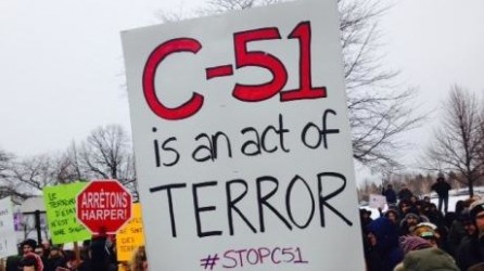 Sign at Anti Bill C-51 demonstration in Ottawa