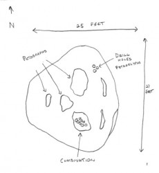 Sketch of location of drill marks on Glenwood Erratic