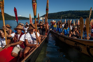 Nearly 200 paddlers took part in a two-hour journey up the Burrard Inlet.