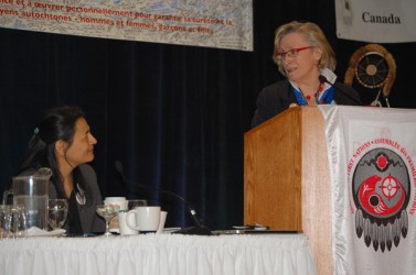 Liberal MP Carolyn Bennett (right) acknowledges Native Women’s Association of Ca