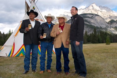  (From left) First Nations Chiefs Ernest Wesley (Wesley),  Darcy Dixon (Bearspaw