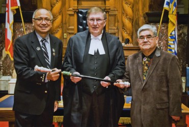 Clifford Bolton (right) presents a a new version of the B.C. Lieutenant-Governor