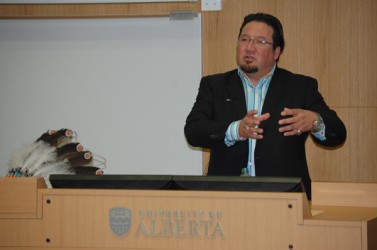 Grand Chief Derek Nepinak speaks at the University of Alberta