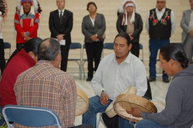 Drummers from the Alexis Nakota Sioux Nation helped mark Treaty 6 Recognition Da