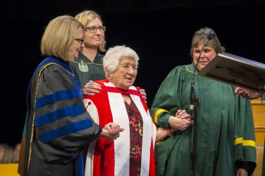 Elder Elsie Yanik receives her honourary doctor of laws degree during convocatio