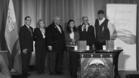 TRC commissioners with members of the Indian Residential Schools Survivor Com.