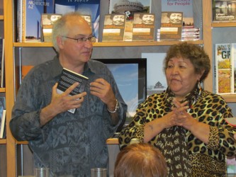 Ruth Scalp Lock and co-writer Jim Pritchard at launch of My Name is Shield Woman