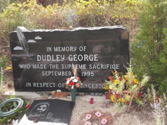 Memorial to Dudley George on former provincial park.