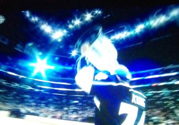 Dwight King hoist the Stanley Cup