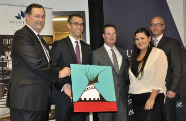 Mount Royal students Neepin Auger (second from right) and Chad Haggerty (far rig