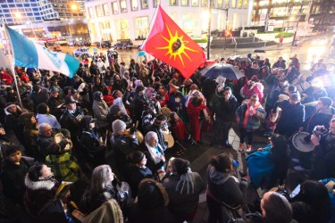 About 600 people rallied in Vancouver at an Idle No More event on December 23