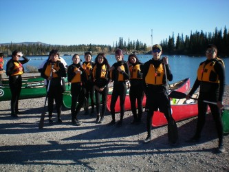 Students from Piikani High School take part in a water experience. 