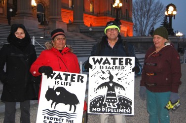 Taz Bouchier (left): at the Alberta Legislature in Edmonton 