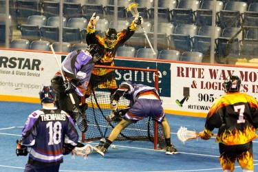 Ohsweken Demons game action Photo: Tim Prothero/Vintage LaX