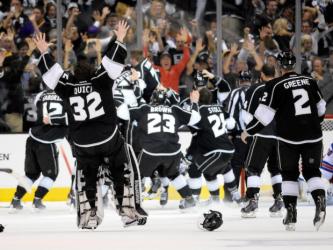 LA Kings celebrate their overtime win