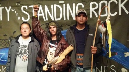 Wilma Steele, Terrell Ironschell and Montgomery Brown, runners from Standing Roc