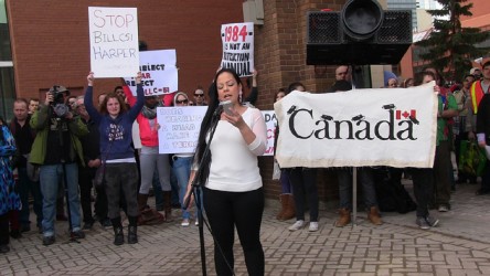 Crystal Lameman spoke out against Bill C-51 at a rally held in downtown Edmonton