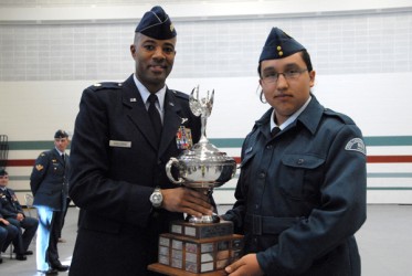 USAF Major Brian Hardeman presents Michel Paul with the Jameson/Gerlinger (USAF)