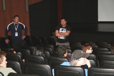 George Poitras (right) answers audience questions at the screening of H2Oil at t