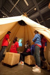 In the Yamoria listening tent the tales Yamoria, the legendary Dene traveler and