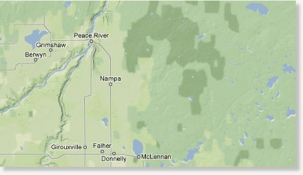Map of spill area near Peace River, Alta.