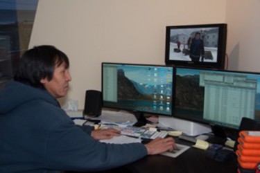 Jim Papatsie in the new control room at the Nunavut Media Arts Centre