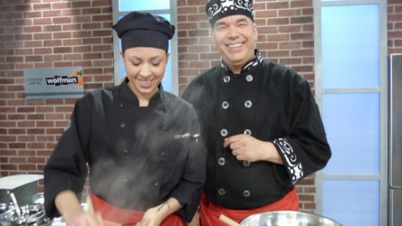 Awasis Monague, a student of SAIT’s culinary arts program, cooks with Chef Wolfm