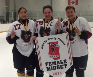 (From lef)t: Gina Crow Chief, Tess Littlechief, Meaghan Simeon of Siksika Rez Ro