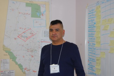 Victor Horseman in the situation room at the Treaty 8 sub-office: a map marks th