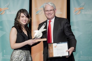 Award recipient Amy Dopson with Premier Gordon Campbell