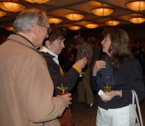 Edmonton Southwest New Democratic Party candidate Muriel Stanley Venne (right) t