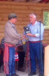 Council Chair Floyd Thompson presents Kikino Metis Settlement’s eldest citizen, 