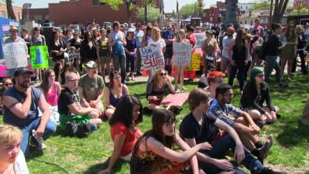 After speeches and music, rally goers marched throughout the Whyte Avenue area t