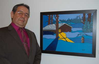 Métis artist Dale Belcourt’s painting “Out in the Cold” 