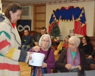 Sheila Sentes (middle) and Shirley McDonald (right) contribute to the Hirsekorn 