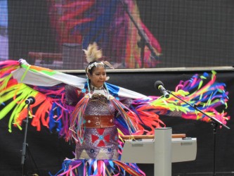 Jamie Medicine Crane of Young Medicine duo performs traditional dance