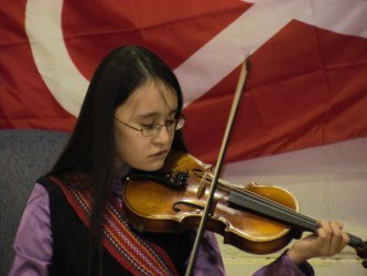 Guests at Métisfest at the Kerby Centre were entertained by Breanne Denby, who p