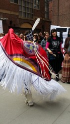 Shawl dancer at rally for Cindy Gladue