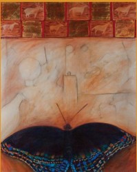 Joane Cardinal-Schubert, Flutterby (Birchbark Letter), 1998, mixed media on canv