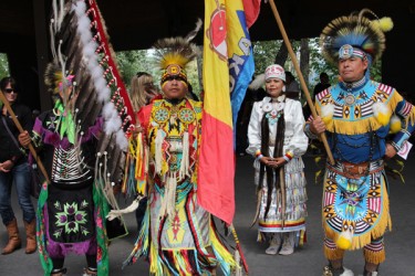 This year’s Indian Princess Amelia Crowshoe prepares for the grand entry.