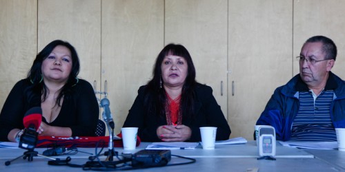 Members of the Yinka Dene Alliance address media in October 2013