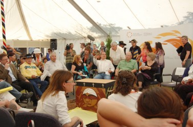 Invited guests take part in the first sharing circle of the first national event