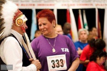 Andrea Chrisjohn of Toronto Council Fire conferring with Ontario Regional Chief 