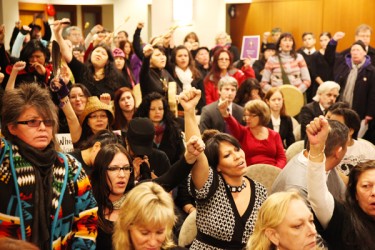 Hundreds of women from the Downtown Eastside flooded into press conference relea