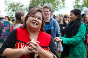 Carleen Thomas, project manager with Tsleil-Waututh Sacred Trust, at rally