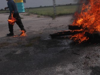 Pierre George briefly engulfed in flames 