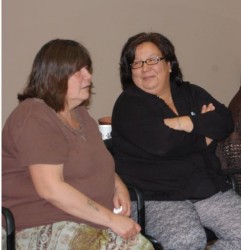Maxine Courtoreille-Paul (right) shares a lighter moment with Mary McDermott