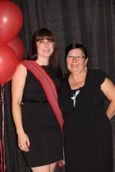 Belcourt-Brosseau Métis Award recipient Christie-Dawn Ladouceur (left) with BBMA