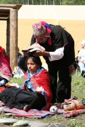 Rene Franco Salas of Pisac, Peru blesses his daughter Urpi Diana with a Despacho