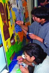 Students engage in visual arts, one of the many areas of creative learning that 
